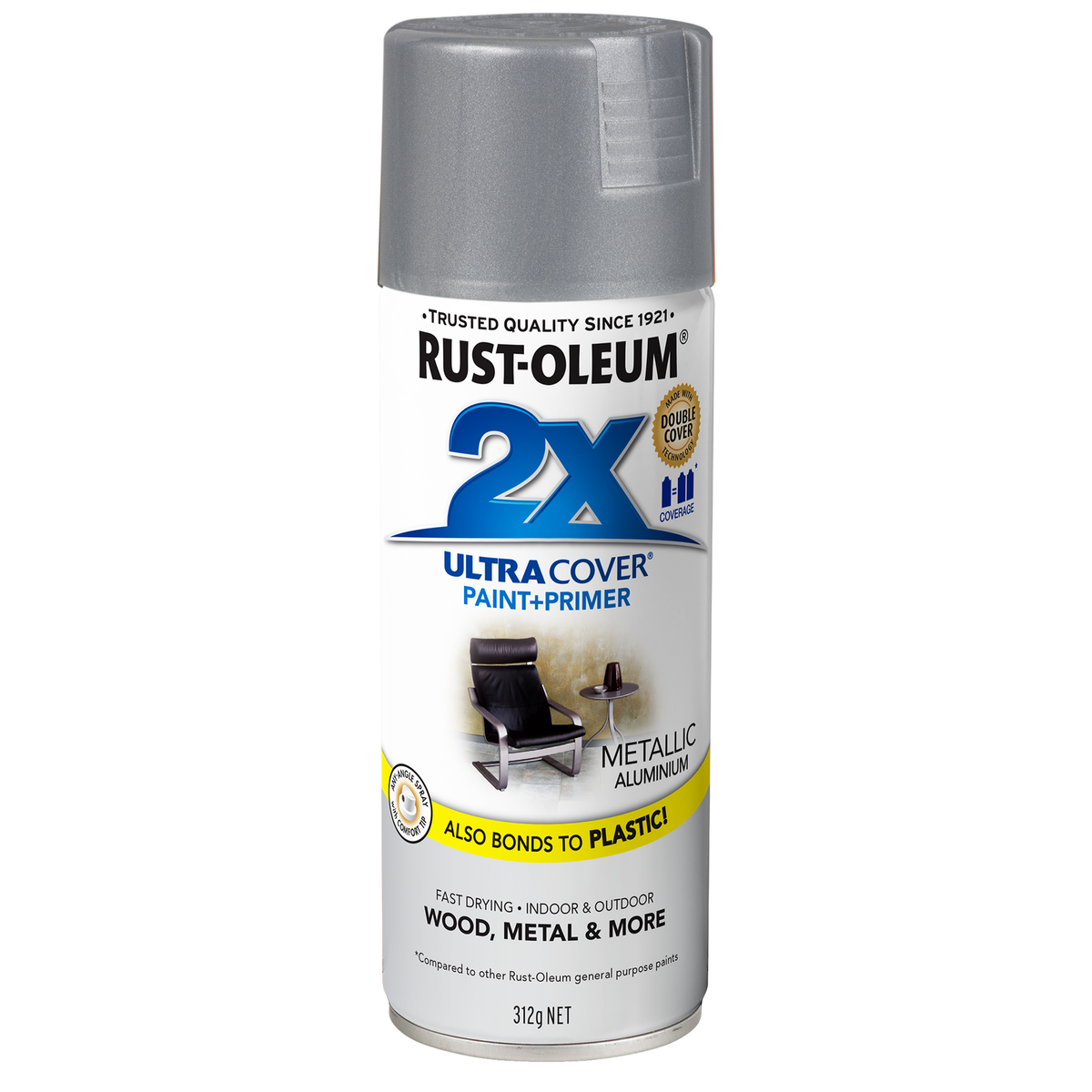 Rust Oleum 2X Ultra Cover Spray Paint 312g - Metallic Aluminium - SuperSaverAU - view 1