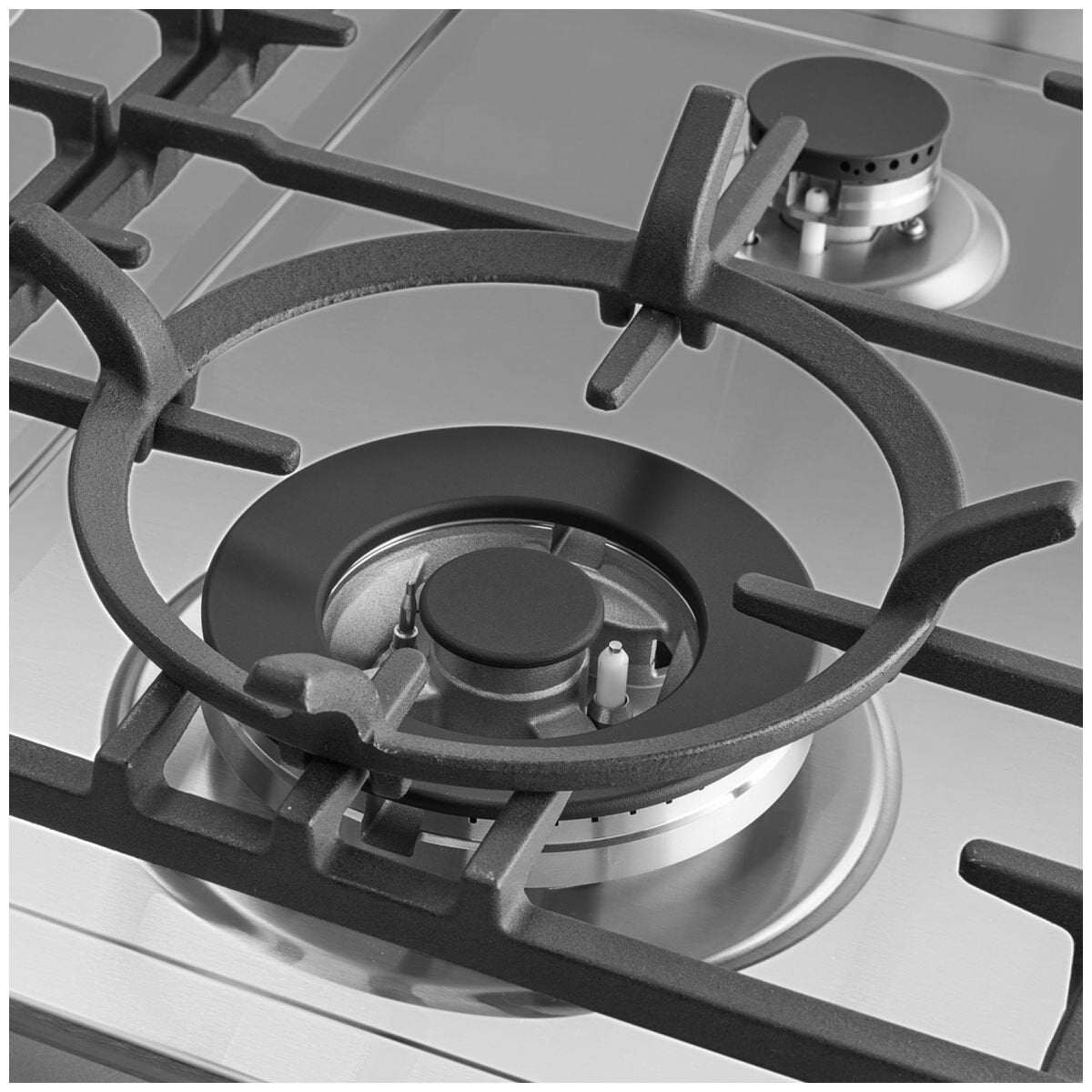 Omega 60cm Natural Gas Cooktop - Stainless Steel, Wok Burner, SafeSlide Cast Iron Trivets - OCG604WX