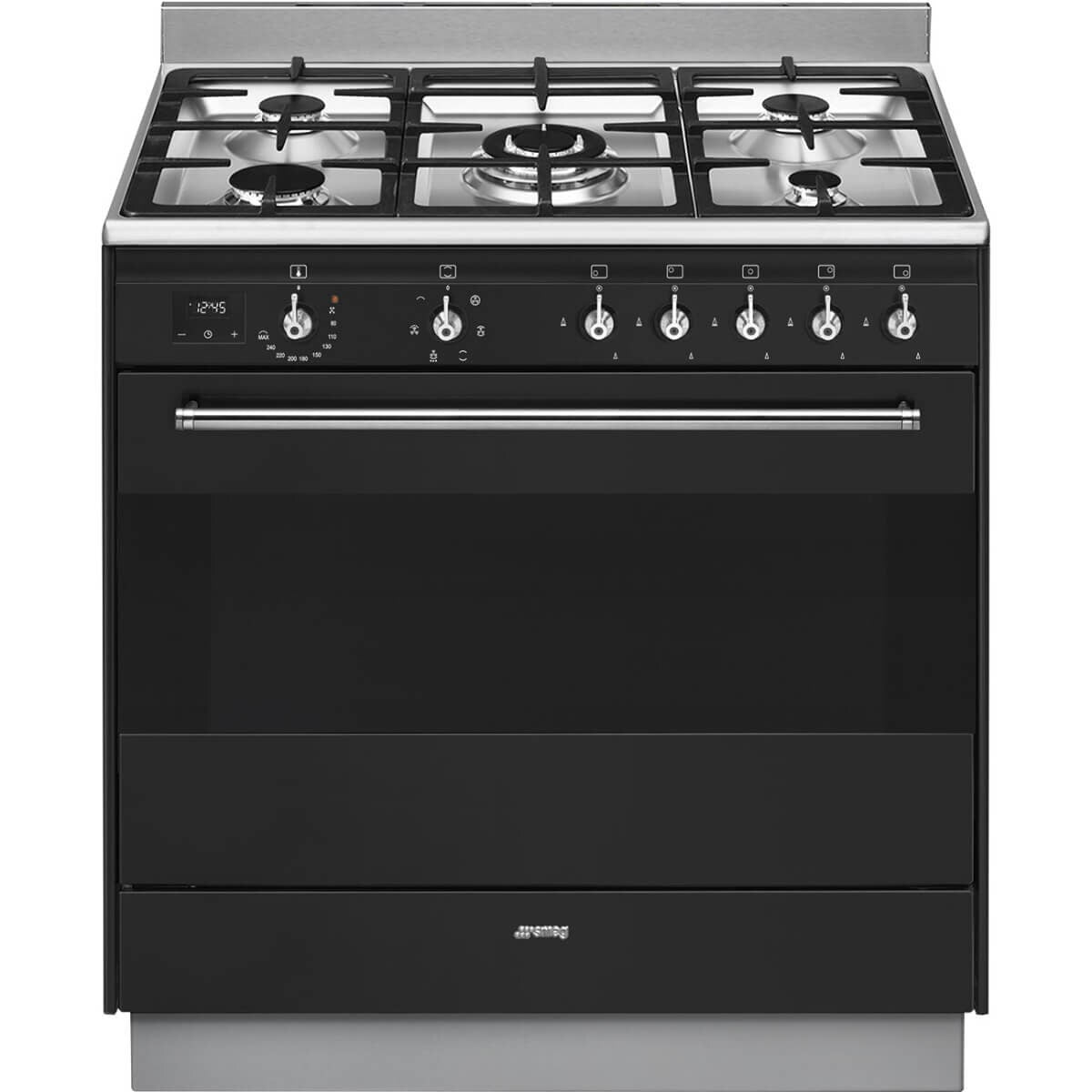 Smeg 90cm Dual Fuel Freestanding Oven - Anthracite Fascia, Five Burners, Thermoseal - FS9606AS-1