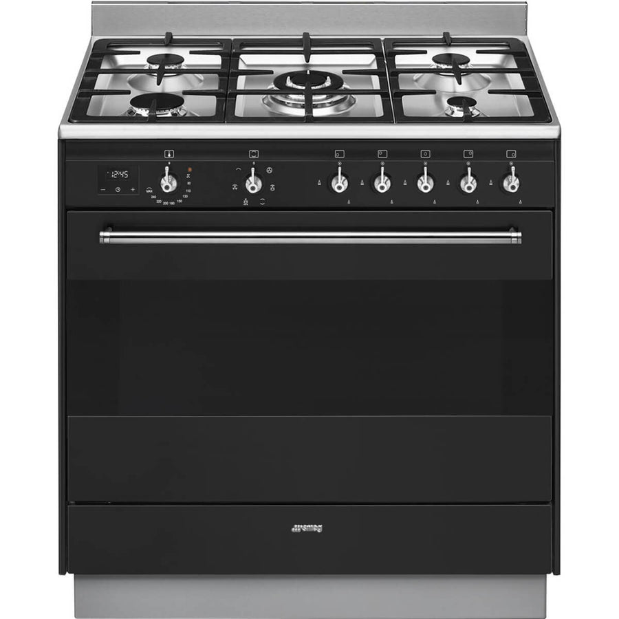 Smeg 90cm Dual Fuel Freestanding Oven - Anthracite Fascia, Five Burners, Thermoseal - FS9606AS-1