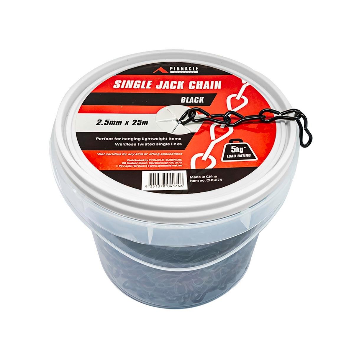 Pinnacle Black Single Jack Chain 2.5mm x 25m Bulk Tub - SuperSaverAU - view 1