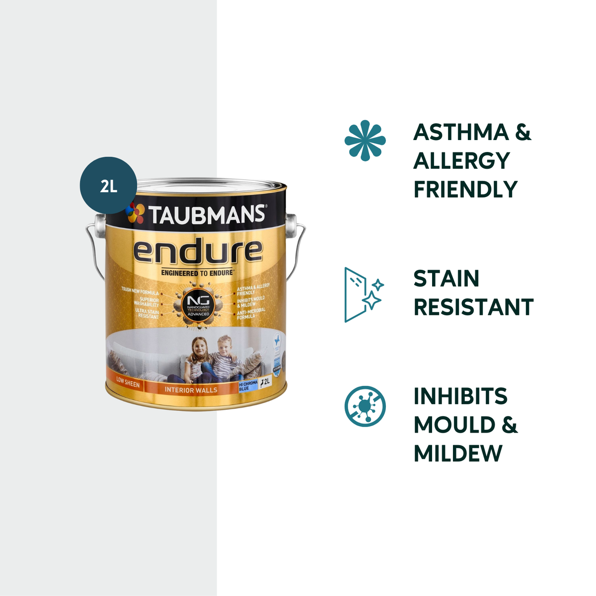 Taubmans 2L Hi C Blue Low Sheen Endure Interior Walls Paint 2.523kg - SuperSaverAU - view 2