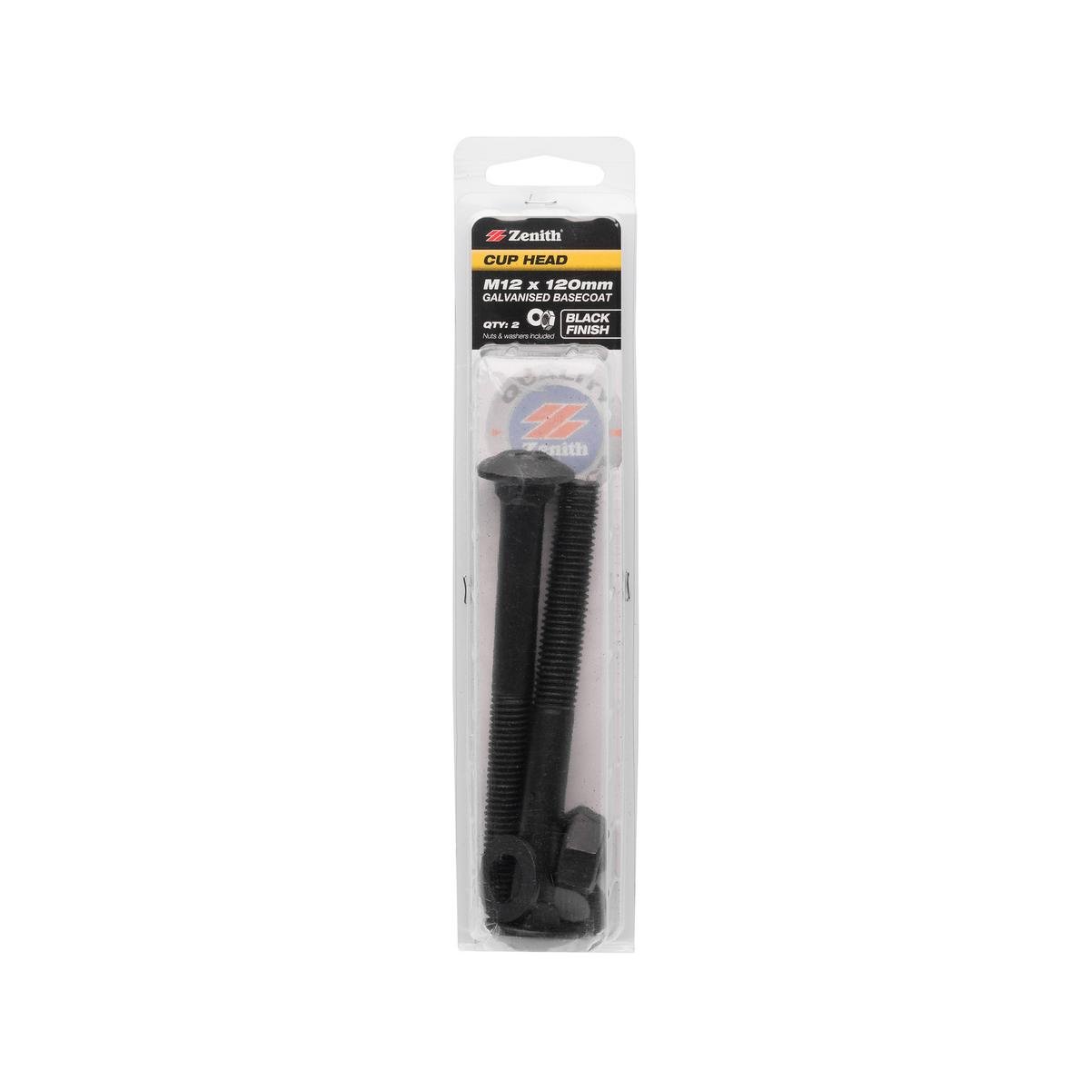 Zenith M12 Cup Head Bolt 2 Pack - 120mm - Black - Durable Fastening Solution - SuperSaverAU - view 1