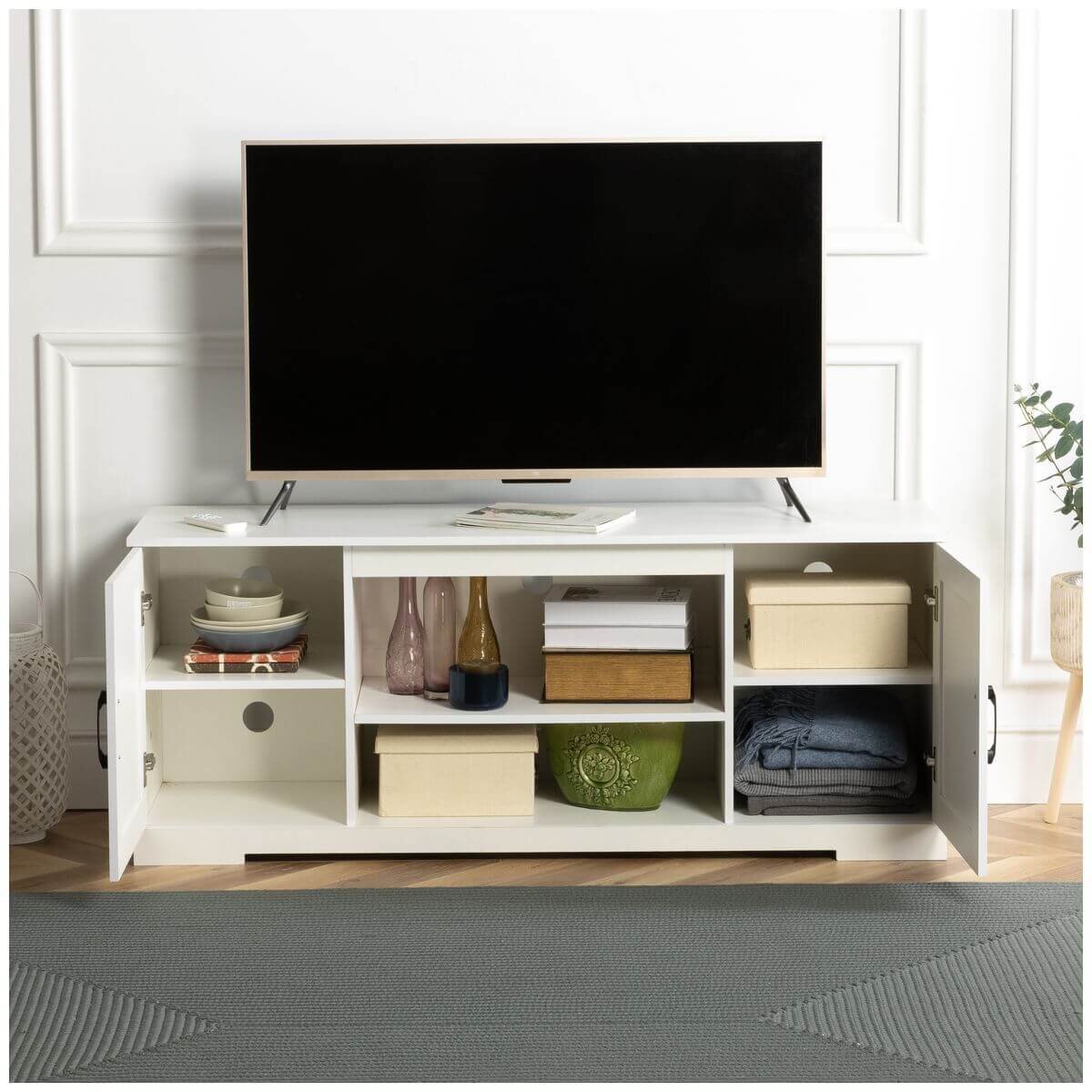 Zinus Bennett 147cm TV Cabinet - White - Fits TVs Up to 65 Inch - Three Adjustable Shelves - AU-UTOTV2-16W