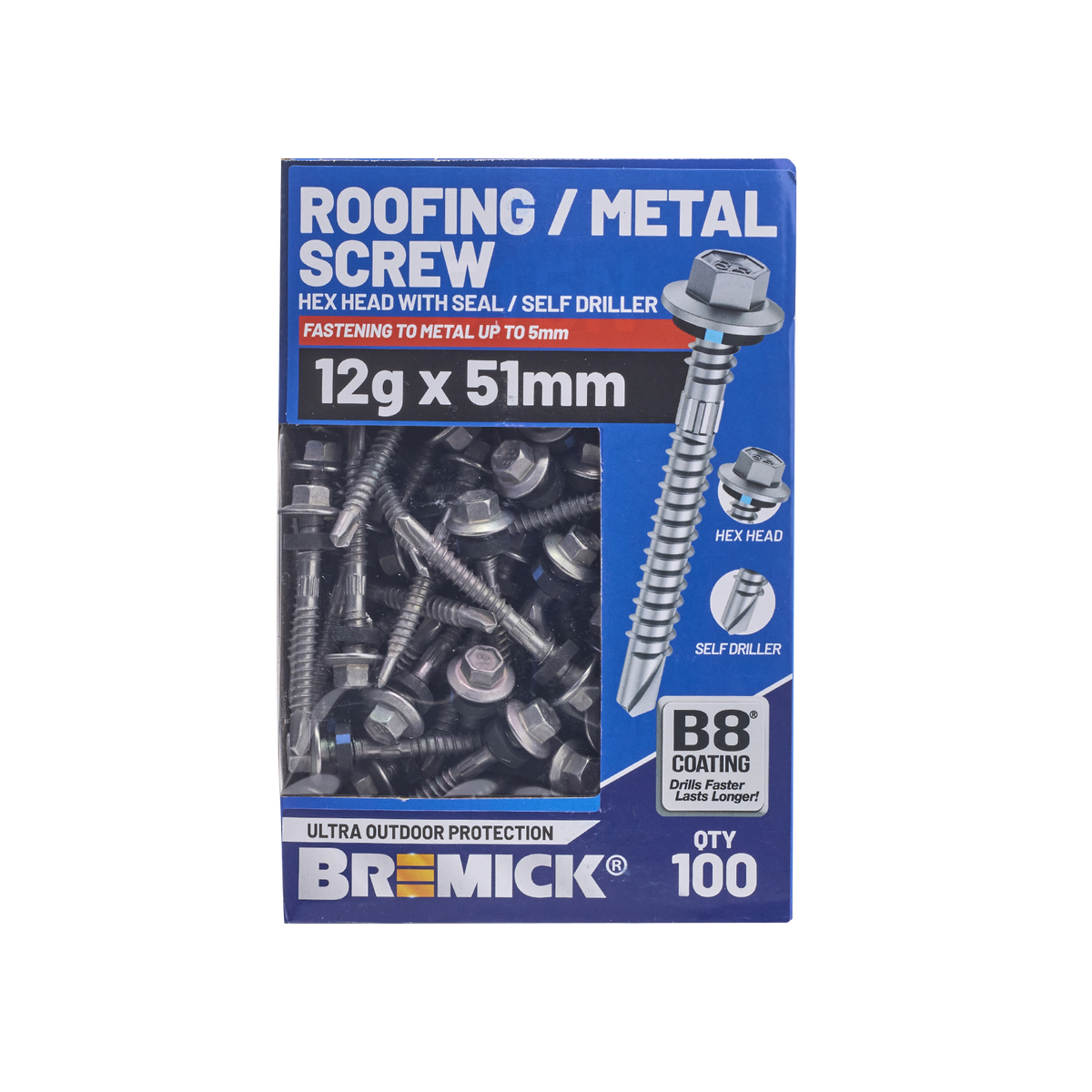 Bremick Hex Roofing Screw 12g x 51mm - Box of 100 - Watertight Seal - Corrosion Resistant - SuperSaverAU - view 2