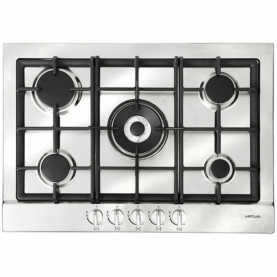 Artusi 72cm natural gas cooktop - 5 burners with wok, cast iron trivets, stainless steel - AGH71XFFD