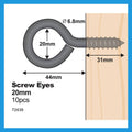 Everhang 20mm Black Screw Eye Hook 72439 - 10 Pack - Zinc Plated - SuperSaverAU - view 4