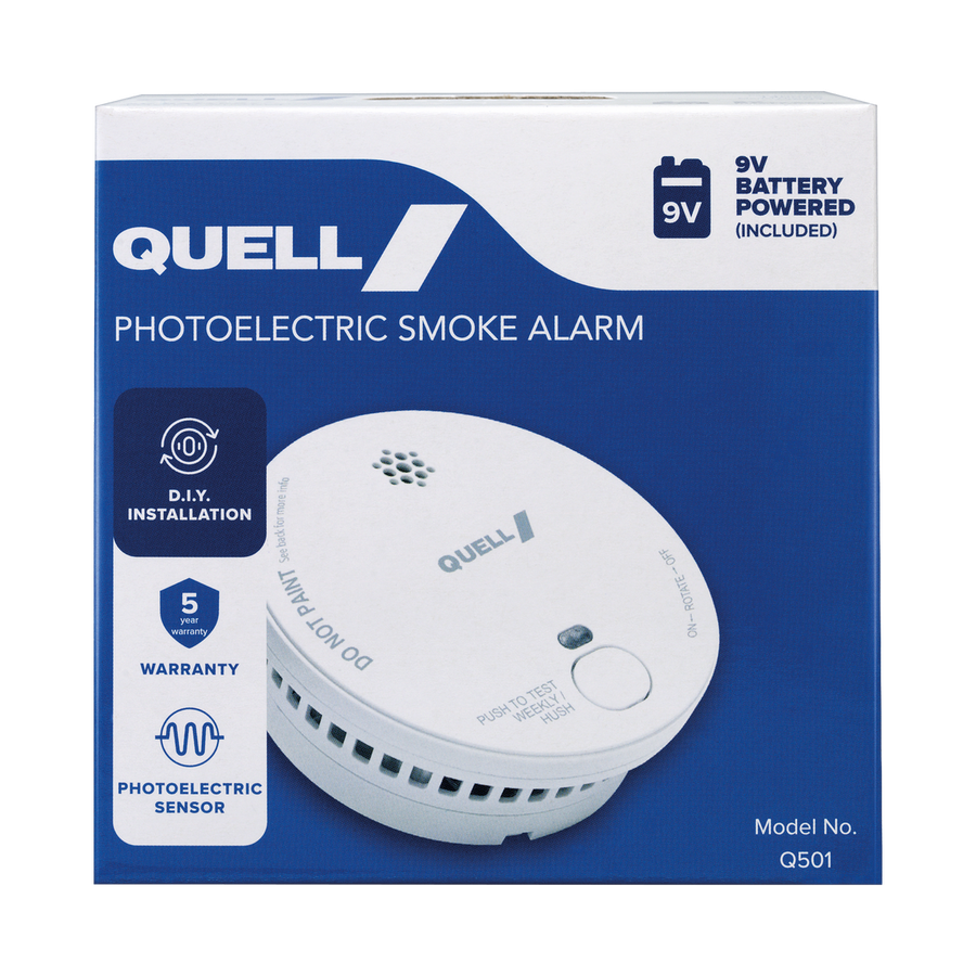 Quell Q501 Photoelectric Smoke Alarm - 9V - Trade Box - Easy Installation - Certified AS 3786 - SuperSaverAU - view 1
