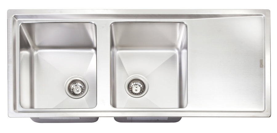 Artusi Mayfair Double Bowl Sink with Right Hand Drainer - AISI 304 Satin Stainless Steel - MAYFAIR-L