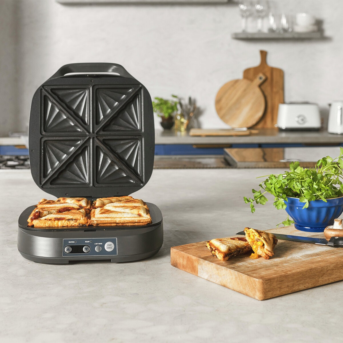 Breville Quick and Easy Pie Maker - 8 Pie Wells, Seal and Snap Plates, Programmable Timer, Grey - LPI285GRY