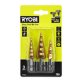 Ryobi 3 Piece Step Drill Bit Set for Metal & Plastic, Multi-Size Holes