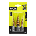Ryobi 3 Piece Step Drill Bit Set - 5 Step (4mm-12mm) & 10 Step (3mm-22mm) - Titanium Nitride Coating - Precision Drilling - SuperSaverAU - view 1