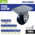 Easyroll Fixed Plate Castor - 125mm - Blue Elastic Rubber - Non-Marking - SuperSaverAU - view 3