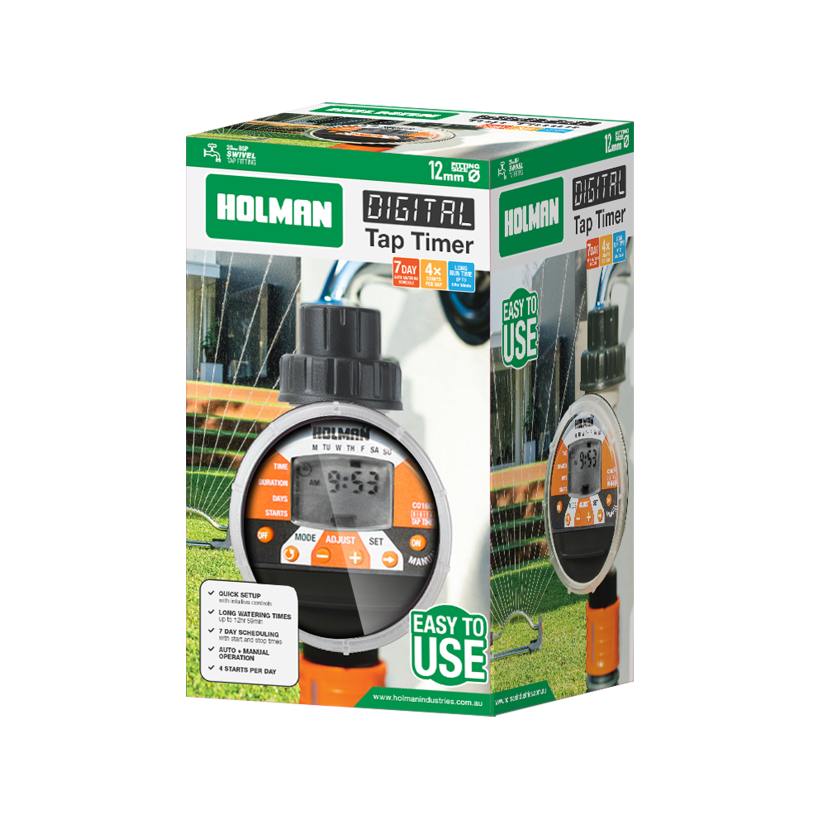 Holman Automatic Digital Tap Timer CO1605, Cordless, 9V, 4 Cycles, Auto Shut Off