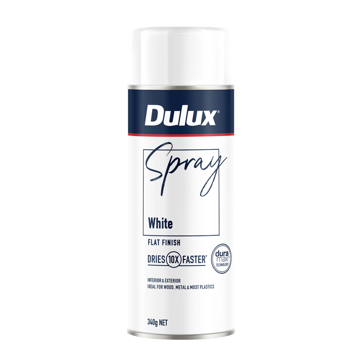Dulux 340g Spray Paint - White Flat - 0.34L - Fast Drying, Self-Priming - SuperSaverAU - view 1