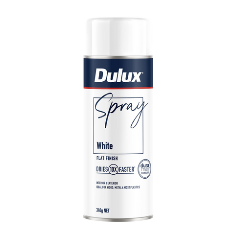 Dulux 340g Spray Paint - White Flat - 0.34L - Fast Drying, Self-Priming - SuperSaverAU - view 1
