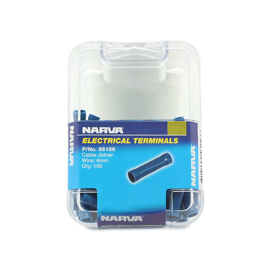 Narva 4mm Blue Butt Splice Cable Joiner 100 Pack Flared Vinyl Insulated - SuperSaverAU - view 1