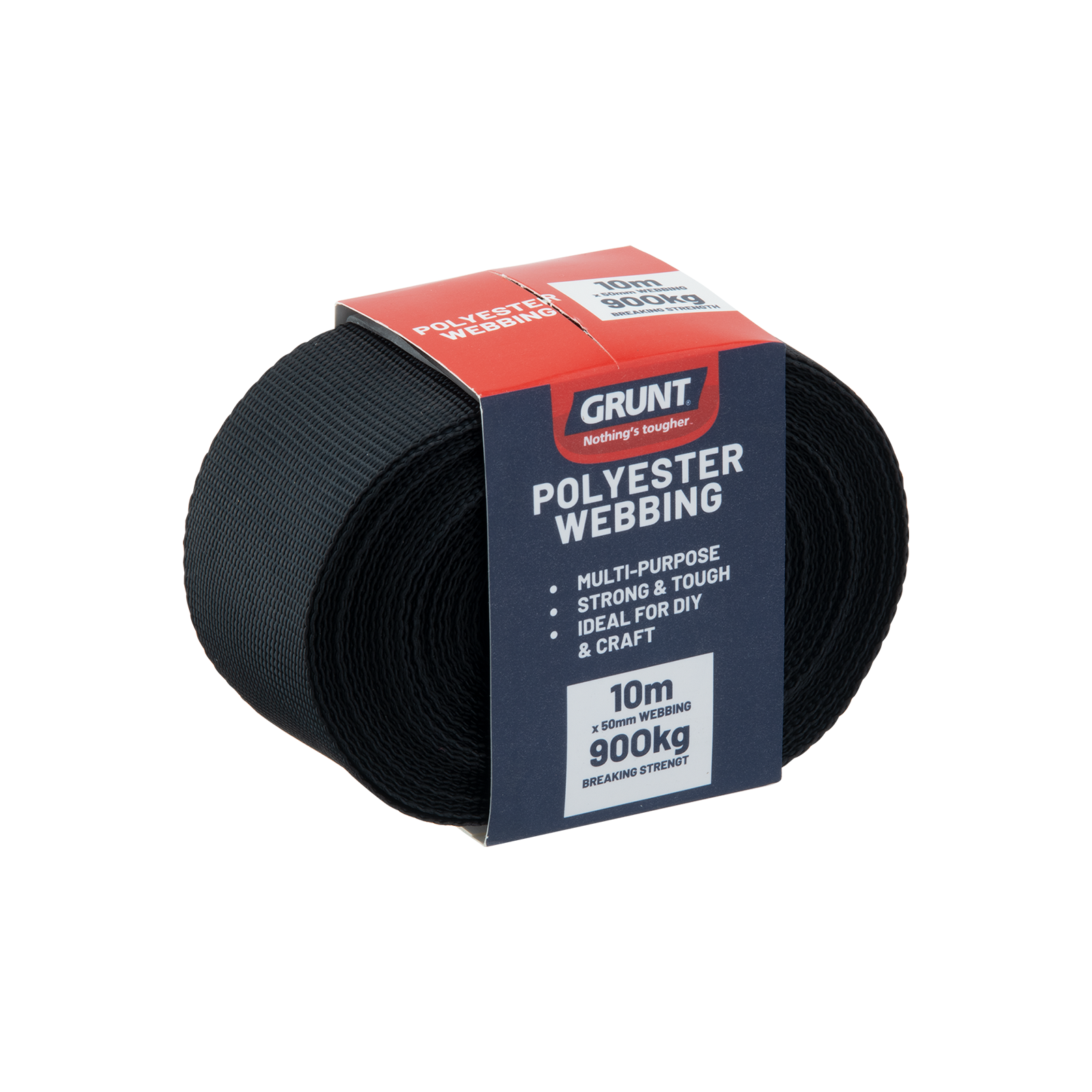 Grunt 50mm x 10m Black Polyester Poly Webbing