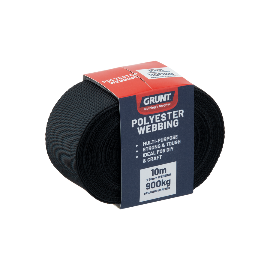 Grunt 50mm x 10m Black Polyester Poly Webbing