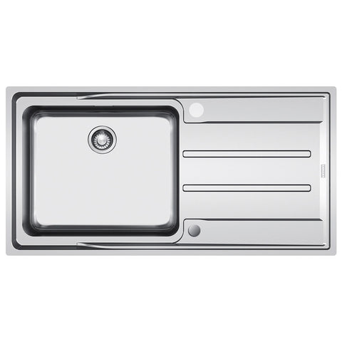 Franke Aton single bowl sink with right hand drainer - 18/10 stainless steel, push button waste - ANX211RHD