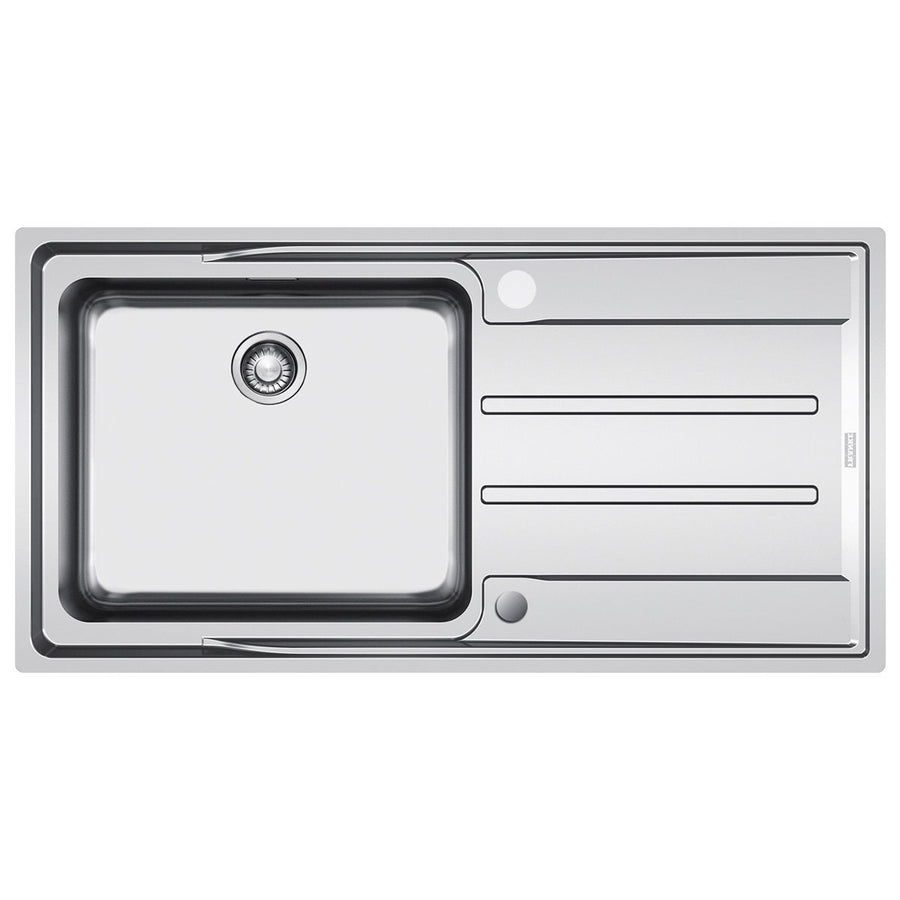 Franke Aton single bowl sink with right hand drainer - 18/10 stainless steel, push button waste - ANX211RHD