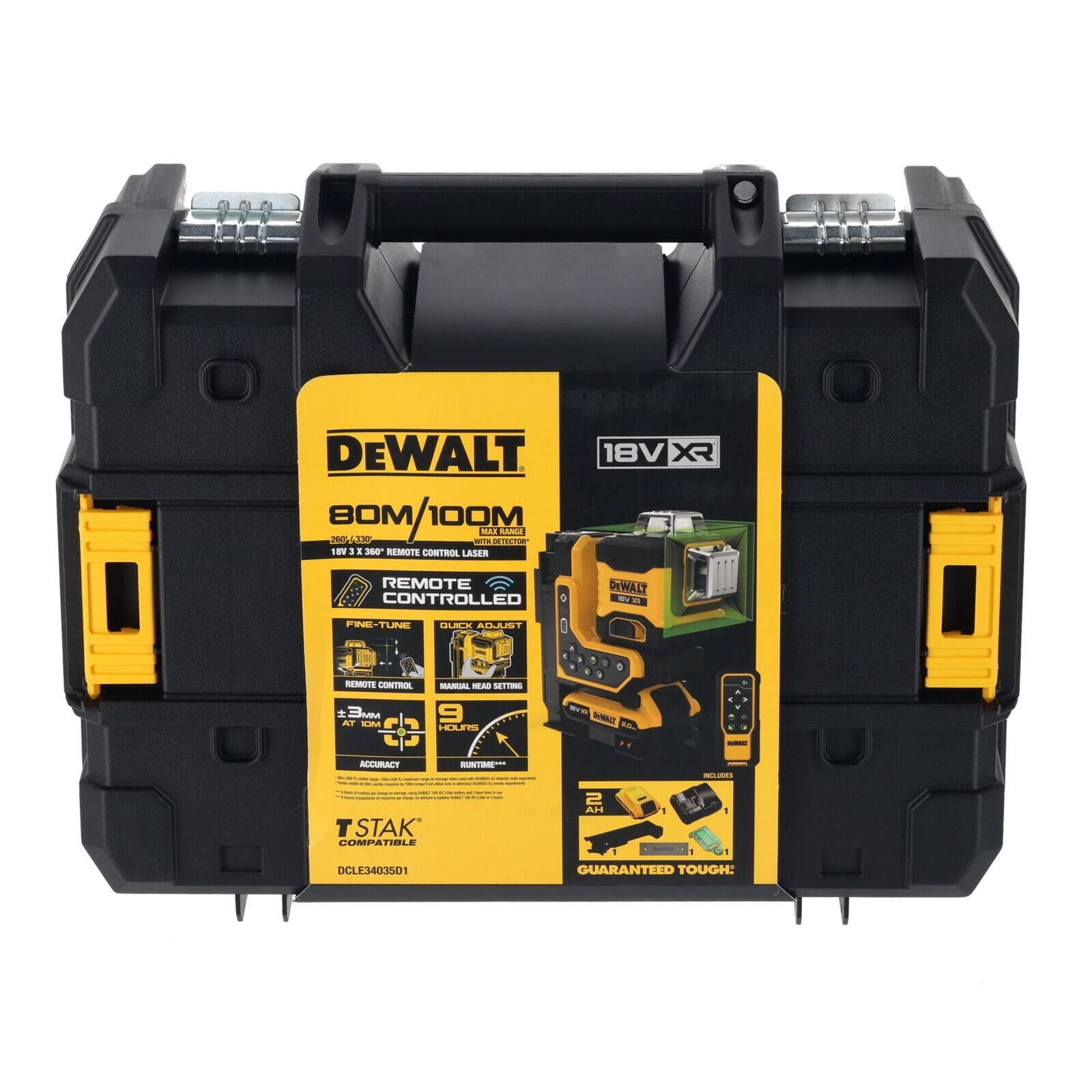 DeWALT 18V XR 3x360 Green Beam Laser Level DCLE34035D1-XE, Remote Control, Case and Battery