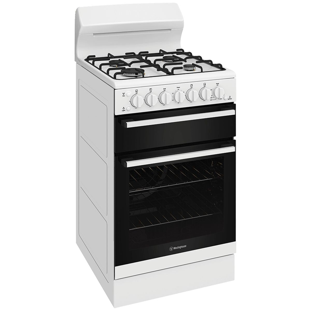 Westinghouse 54cm Freestanding Gas Stove - White, Wok Burner, Fan Bake Oven, 60 Minute Timer - WLG512WCH