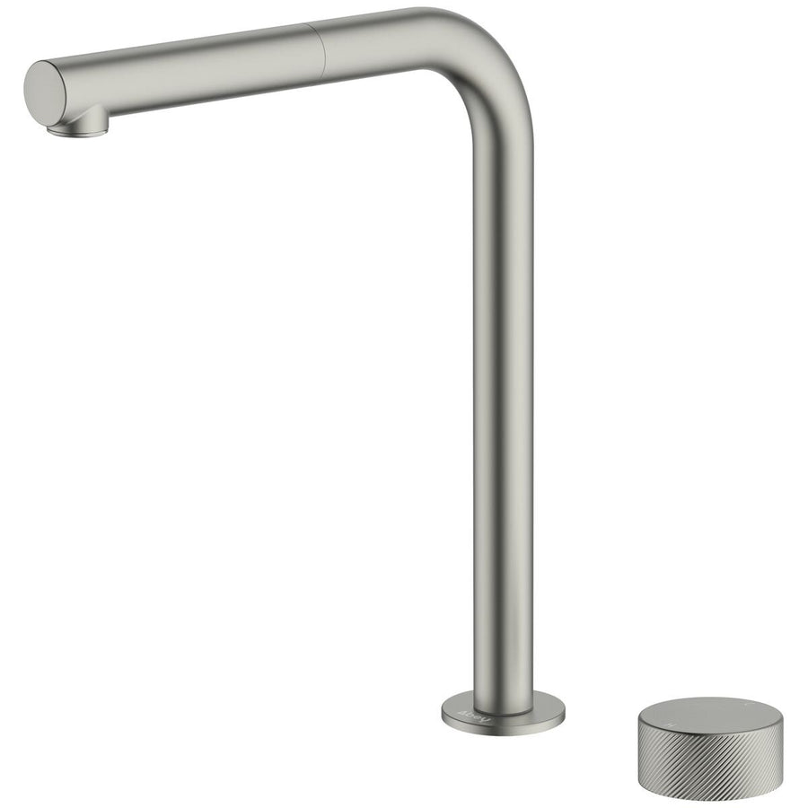 Abey Poco square pull out kitchen mixer tap - brushed nickel, 5 star water rating - 8K1-BN-LF