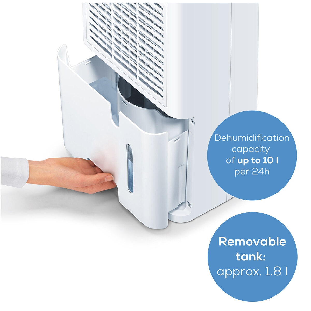 Beurer Slimline Dehumidifier - 10L per 24 Hours, Rooms to 30m², Washable Filter, LED Display - LE30