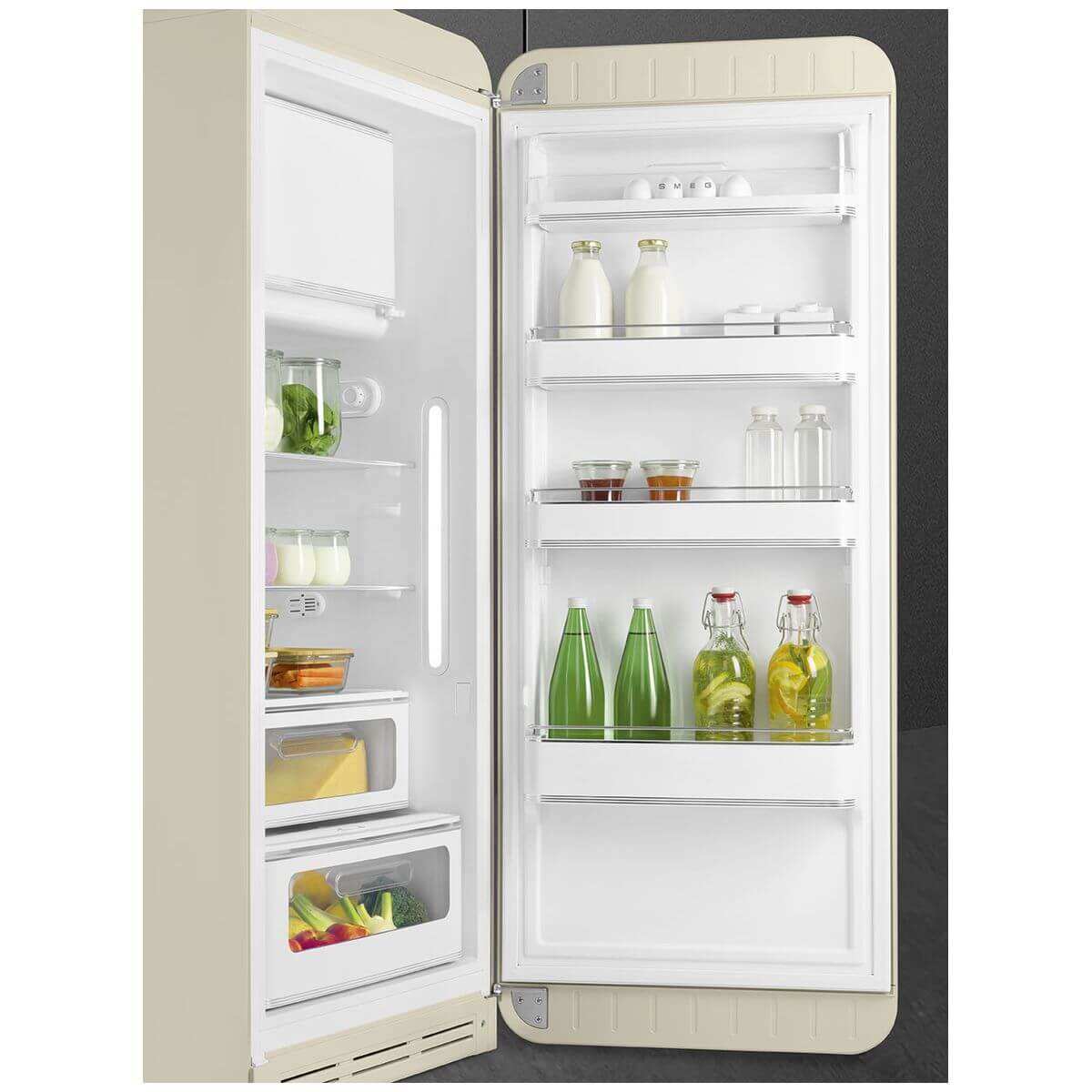 Smeg 50s Retro Style Fridge 270L - Panna Cream Finish, 6 Star Energy, Life Plus 0°C Drawer - FAB28RCR6AU