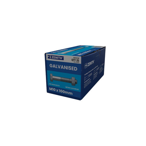 Zenith Hex Head Bolt - M10 x 100mm - Hot Dip Galvanised - 25 Pack - SuperSaverAU - view 1