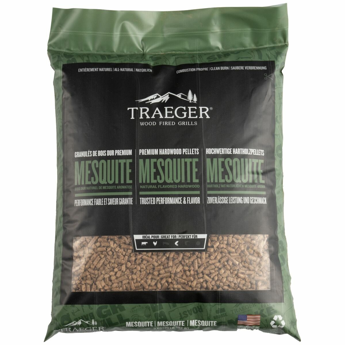 Traeger Mesquite BBQ Wood Pellets 3 x 9kg Pack - All-Natural - Clean Burn - Low Ash - PEL336-PACK