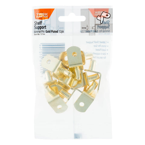 Taskmaster 6mm Pin Gold Plated Nickel Shelf Supports 12 Pack