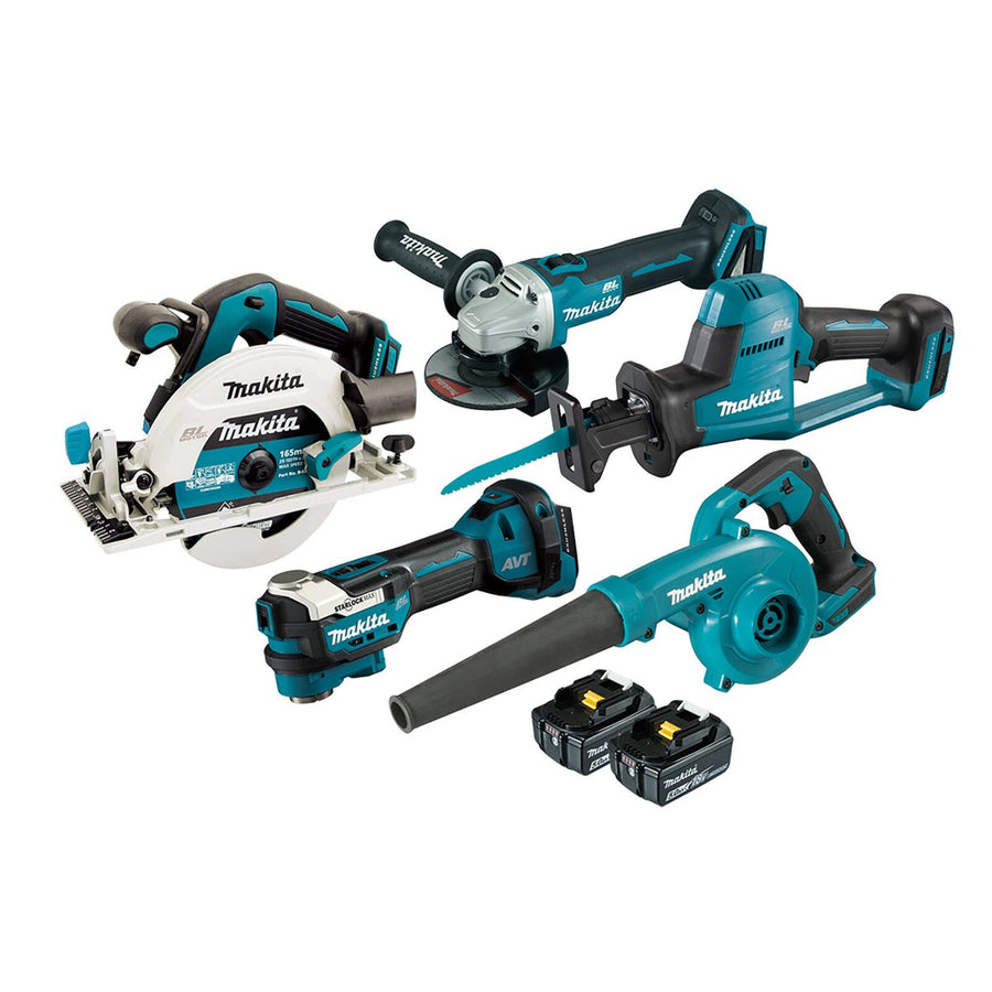 Makita 18V Brushless 5 Piece Combo Kit DLX5097T - 5.0Ah Batteries - 570mm x 380mm x 345mm - Enhanced Performance - SuperSaverAU - view 1