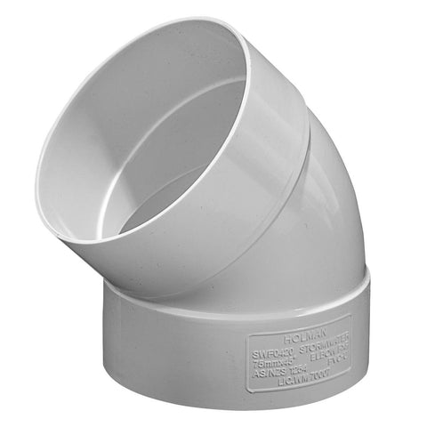 Holman 75mm Stormwater Elbow 45 Deg PVC White Connection Benefit - SuperSaverAU - view 1