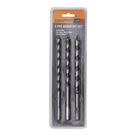 Craftright Auger Drill Bit Set - 200mm - Carbon Steel - 3 Pieces - SuperSaverAU - view 1