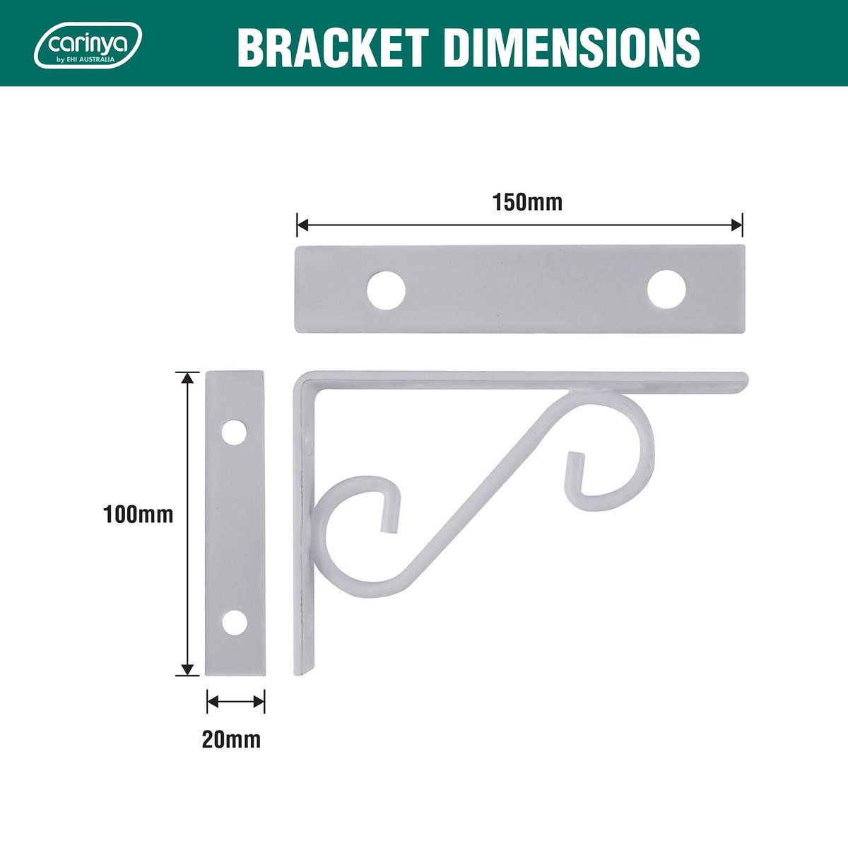 Carinya Scroll Stayed Bracket - 150 x 100mm - Powder Coated Steel - White