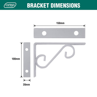 Carinya Scroll Stayed Bracket - 150 x 100mm - Powder Coated Steel - White