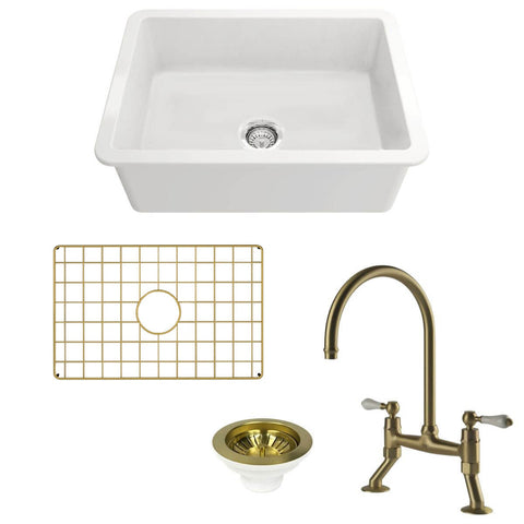 Turner Hastings Cuisine 68 Fireclay Sink Pack - Brushed Brass Ludlow Bridge Mixer Tap - PKG038