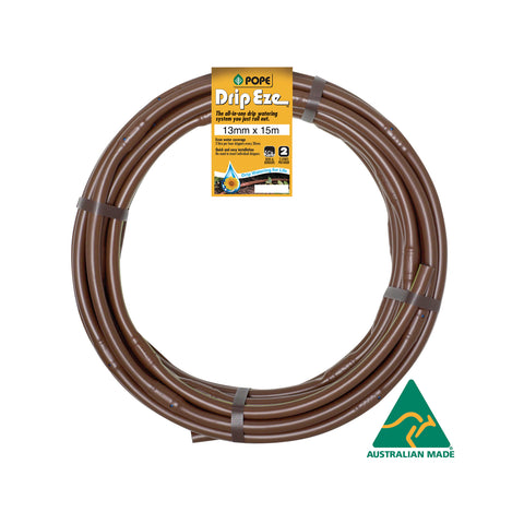 Pope 13mm x 15m Drip Eze Irrigation Tube Brown UV Resistant 1000kPa