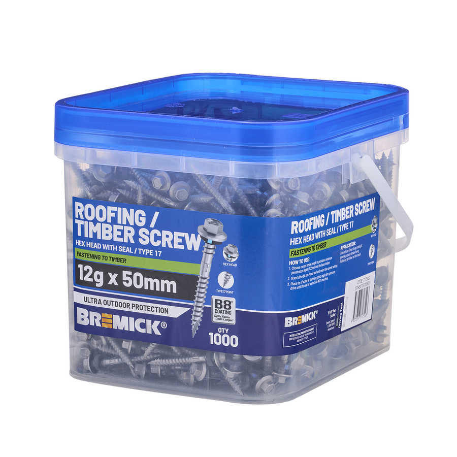 Bremick Hex Roofing Screw - 12g x 50mm - 1000 Box - Watertight Seal - Corrosion Resistant - SuperSaverAU - view 1