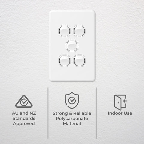 DETA X6 Five Vertical Switch 5 Gang White Polycarbonate 10A 240V