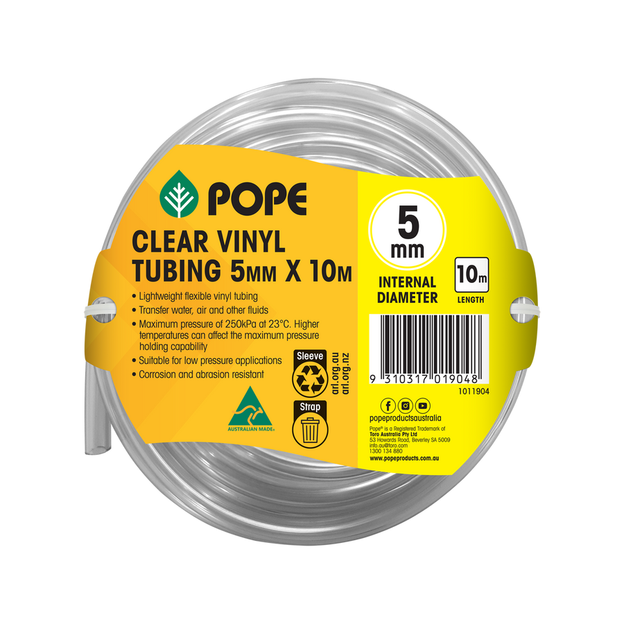 Pope 5mm x 10m Clear Vinyl Tubing - Food Grade Flexible PVC Hose, Indoor & Outdoor