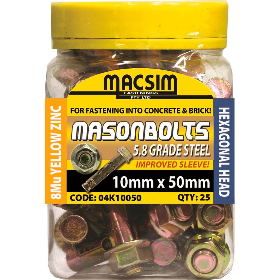 Macsim Sleeve Anchor - 10mm x 50mm - 5.8 Grade Steel - High Tension - 25 Pack - SuperSaverAU - view 1