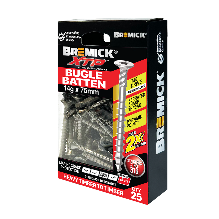 Bremick XTP Bugle Batten 14g x 75mm T40 - Stainless Steel 316 - 25 Pack - Corrosion Resistant - SuperSaverAU - view 1
