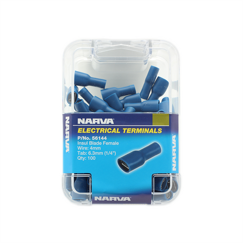 Narva Blue Double Crimped Female Blade Terminal 4mm 100 Pack - SuperSaverAU - view 1