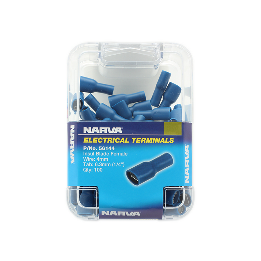 Narva Blue Double Crimped Female Blade Terminal 4mm 100 Pack - SuperSaverAU - view 1