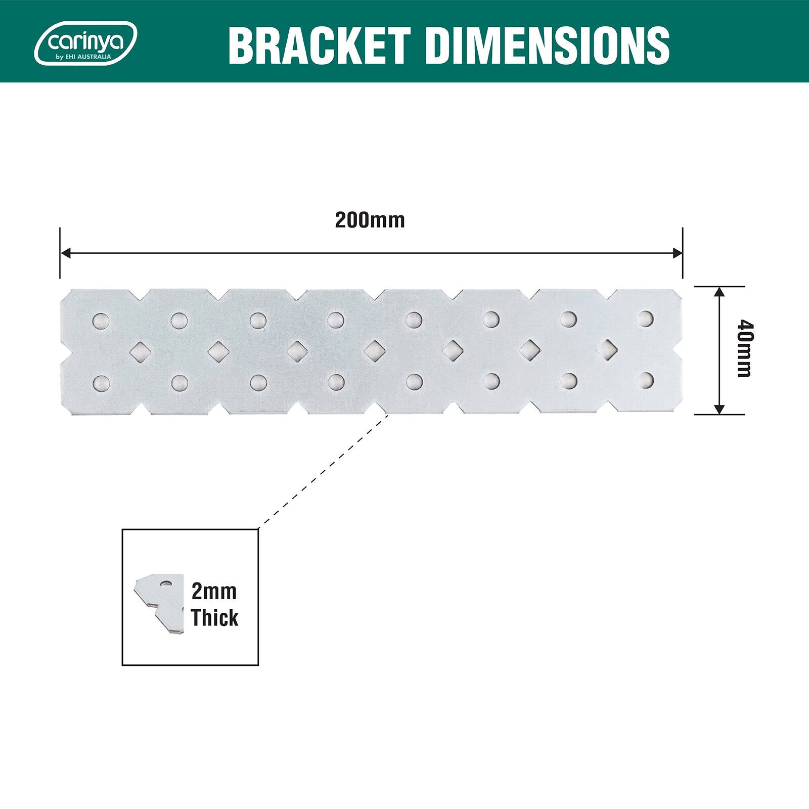 Carinya 40 x 200 x 2mm Galvanised Steel Flat Plate Make-A-Bracket