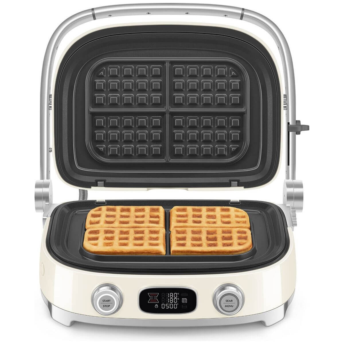 Smeg 50s Style Countertop Multifunctional Grill - Cream, 2000W, Ceramic Plates, Drip Tray - MGF01CRAU