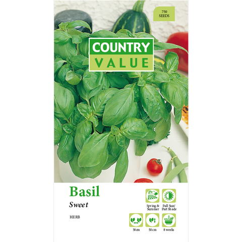 Country Value Basil Seeds - Sweet Genovase - 75mm - Aromatic - Easy Grow - SuperSaverAU - view 1